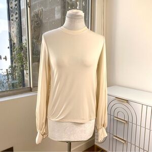 Richer Poorer Modal Tie-Cuff Long-Sleeve Tee in Cream/ Ivory, Size Small